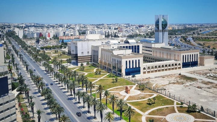 منظر جوي لجادة تحفها أشجار النخيل ومبان حديثة في العاصمة تونس، صورة أرشيفية