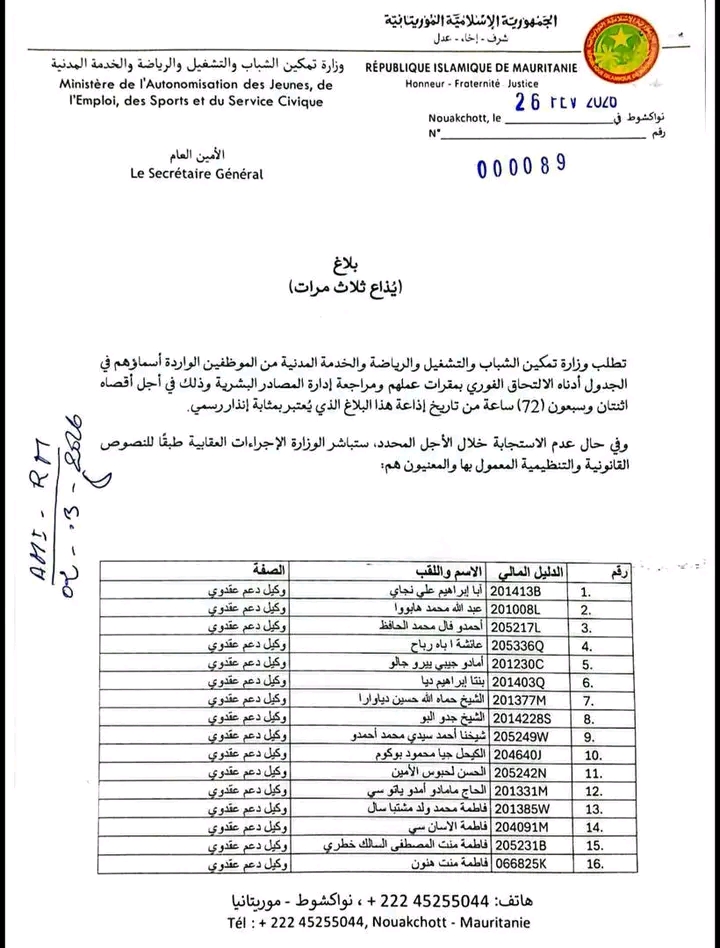 وزارة تمكين الشباب تُدعو موظفين إلى الالتحاق الفوري بمقرات عملهم خلال 72 ساعة