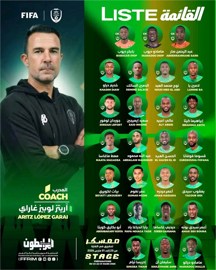 مدرب "المرابطون" يعلن قائمة اللاعبين المستدعَين لمواجهة منتخب الأرجنتين وديا
