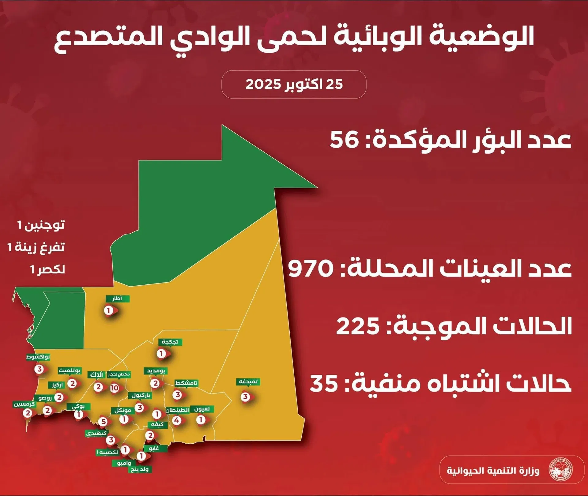 ارتفاع بؤر حمى الوادي المتصدع إلى 56 في موريتانيا